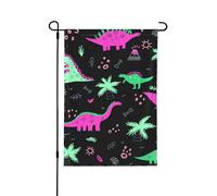 Drapeau de jardin saisonnier double face 30,5 x 45,7 cm, drapeau de jardin, dinosaures, palmier, dessin animé, bienvenue, cour, maison, extérieur
