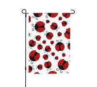 Drapeau de jardin saisonnier double face 30,5 x 45,7 cm, drapeau de jardin rouge coccinelle sur le thème des animaux amusants, imprimé dessin animé, bienvenue cour, maison, extérieur