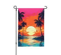 Drapeau de jardin saisonnier double face 71,1 x 101,6 cm, cocotiers, bord de mer, soleil, bienvenue, cour, maison, extérieur