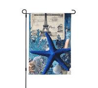 Drapeau de jardin saisonnier double face 71,1 x 101,6 cm, collage artistique avec étoiles de mer bleues récifs coralliens bienvenue cour maison extérieur drapeaux de jardin extérieur