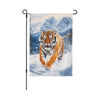 Drapeau de jardin saisonnier double face 71,1 x 101,6 cm, drapeau de la faune, tigre, forêt enneigée, animal imprimé, bienvenue cour, maison, extérieur