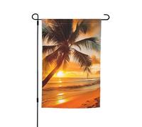Drapeau de jardin saisonnier double face avec œillets, motif plage tropicale, palmier, coucher de soleil pour extérieur, 30,5 x 45,7 cm, pour décoration de maison, toile de fond pour photo
