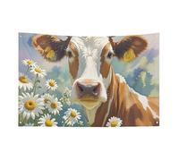 Drapeau de jardin saisonnier - Drapeaux de cour à l'aquarelle vache et marguerite - Drapeaux décoratifs pour intérieur et extérieur