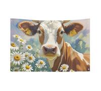 Drapeau de jardin saisonnier - Drapeaux de cour à l'aquarelle vache et marguerite - Drapeaux décoratifs pour intérieur et extérieur