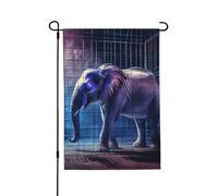 Drapeau de jardin saisonnier éléphant dans une cage - Petit drapeau de cour pour l'extérieur de la ferme saisonnière - Drapeau floral de cour - Décoration extérieure - Drapeau de maison de vacances