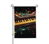 Drapeau de jardin saisonnier et clavier musical - Petits drapeaux de cour pour l'extérieur de la ferme saisonnière - Drapeau floral de cour - Décoration extérieure - Drapeau de maison de vacances