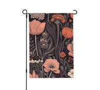 Drapeau de jardin saisonnier - Fleurs sur fond noir - Petits drapeaux de cour pour l'extérieur de la ferme saisonnière - Drapeau floral de cour - Décoration extérieure - Drapeau de maison de vacances