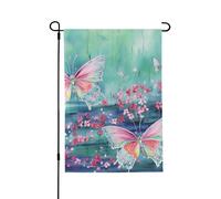 Drapeau de jardin saisonnier - Motif papillon vert - Petits drapeaux de cour pour l'extérieur de la ferme saisonnière - Drapeau floral de cour - Décoration extérieure - Drapeau de maison de vacances