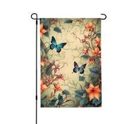 Drapeau de jardin saisonnier - Papillons et fleurs - Petits drapeaux de cour pour l'extérieur de la ferme saisonnière - Drapeau floral de cour - Décoration extérieure - Drapeau de maison de vacances