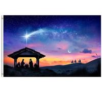 Drapeau De Jardin Scene With The Holy Family With Comet At Sunrise Christmas Nativity Drapeaus Décoratif Antifouling Pride Flag Couleur Vive Drapeau De Bienvenue Pour Pelouse Cour 152X90CM