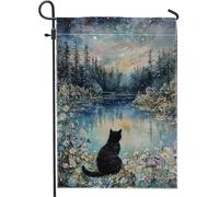 Drapeau de jardin sérénité pour chat, ciel nocturne bleu, reflet du lac pour décoration d'intérieur, drapeaux de jardin, drapeau de cour double face, décoration de pelouse extérieure, 30,5 x 45,7 cm