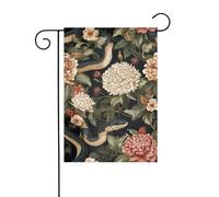 Drapeau de jardin serpents avec chrysanthèmes pivoines 30 x 45 cm vertical double face ferme vacances décorations extérieures drapeau de cour