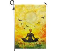 Drapeau de jardin silhouette de méditation, bannière de jardin spirituelle jaune, bannière de jardin, drapeau artistique double face, décoration de pelouse extérieure 30,5 x 45,7 cm