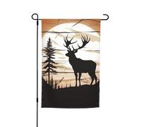 Drapeau de jardin Silhouette d'élan sauvage 12 x 18 po Impression recto verso Drapeaux de jardin Drapeau de vacances intérieur ou extérieur pour bannière extérieure Toile de fond photo pour décoration