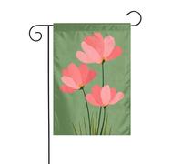 Drapeau de jardin simple et minimaliste avec trois fleurs roses sur vert - 30 x 45 cm - Double face - Pour ferme, vacances, extérieur, décoration extérieure