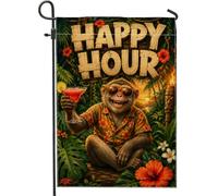 Drapeau de jardin singe - Cocktail tropical amusant - Fleurs tropicales - Vert été - Double face - Décoration extérieure pour extérieur, pelouse, porche, terrasse, entrée - 30,5 x 45,7 cm