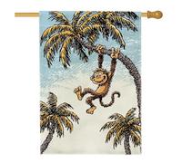Drapeau de jardin singe ludique, décoration animale de la jungle jaune, bannière double face en toile de jute pour décoration de pelouse en plein air été 71,1 x 101,6 cm