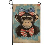 Drapeau de jardin singe patriotique, bannière de décoration d'intérieur, drapeau double face en toile de jute pour anniversaire du 4 juillet, décoration extérieure de pelouse, 30,5 x 45,7 cm