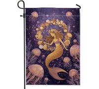 Drapeau de jardin sirène fantaisie, méduses fantaisistes violettes d'été double face en toile de jute pour extérieur, pelouse, porche, terrasse, entrée 30,5 x 45,7 cm