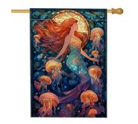 Drapeau de jardin sirène océan, méduses colorées, bannière de décoration d'intérieur, drapeau double face en toile de jute pour décoration de pelouse extérieure, 71 x 101 cm