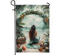 Drapeau de jardin sirène océan, queue d'écume de mer bleu sarcelle, décoration de plage, drapeaux saisonniers, drapeau de cour double face en toile de jute pour décoration de pelouse extérieure, 30,5