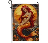 Drapeau de jardin sirène - Orange - Décoration de mer - Double face - En toile de jute - Décoration de pelouse - 30,5 x 45,7 cm