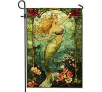 Drapeau de jardin sirène vert Art nouveau sous-marin, drapeau de pelouse extérieur double face pour l'été, décoration d'intérieur sur le thème de la plage, 30,5 x 45,7 cm