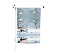 Drapeau de jardin Snow Falling In The Park 30,5 x 45,7 cm - Drapeau décoratif en polyester imprimé double face durable pour cour, terrasse et balcon