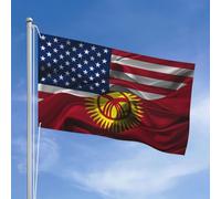 Drapeau De Jardin Soie Kirghize Vintage Américaine Et Kirghize Bannières Double Face Durable Drapeau Maison Pour Clubs Fêtes Intérieure 152X90Cm