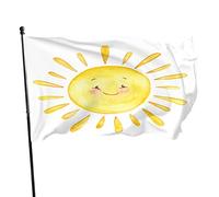 Drapeau de jardin soleil souriant 0,9 x 1,5 m abstrait sourire heureux visage soleil jaune drôle été polyester drapeaux de jardin maison patio pelouse intérieur extérieur salutation bannière