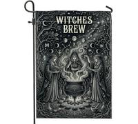 Drapeau de jardin sorcière, chaudron mystique gothique, symboles magiques d'Halloween, noir, double face, en toile de jute, drapeaux décoratifs pour extérieur, terrasse, pelouse, porche, balcon, 30,5