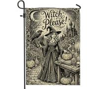 Drapeau de jardin sorcière, citrouilles gothiques fantaisie, corbeau, Halloween, noir, double face, petit drapeau de jardin, cour, pour extérieur, terrasse, pelouse, porche, balcon 30,5 x 45,7 cm