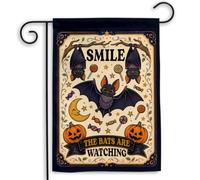 Drapeau De Jardin Souriez les chauves souris vous fête d'anniversaire | 30x45cm Drapeau Décoration Bannière pour Balcon Pelouse Patio