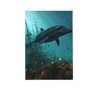 Drapeau de jardin sous-marin avec épave en ruine de dauphins - 61 x 90 cm - Double face - Ne se décolore pas - Toile de fond pour photo - Bannière pour cour, porche, pelouse, décoration extérieure