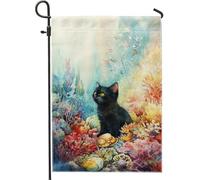 Drapeau de jardin sous-marin coloré, drapeau de décoration de mer de corail de chat, double face, décoration de pelouse d'été extérieure 30,5 x 45,7 cm