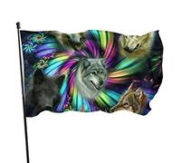 Drapeau de jardin spirale loup famille loups drôles Alaska tête drapeau polyester avec 2 œillets en laiton bannière couleurs vives et résistant à la décoloration drapeau de cour intérieur décoration d