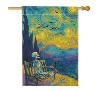 Drapeau de jardin squelette artistique, bannière de décoration d'intérieur sur le thème du ciel nocturne, drapeau double face en toile de jute pour décoration de pelouse d'Halloween, 71 x 101,6 cm