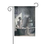 Drapeau de jardin squelette dans une vieille baignoire 30 x 45 cm vertical double face ferme vacances décorations extérieures drapeau cour