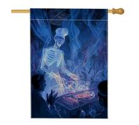 Drapeau de jardin squelette de chef d'Halloween, décoration effrayante bleue pour festival d'automne, bannière double face en toile de jute pour décoration de pelouse extérieure, 71 x 101,6 cm