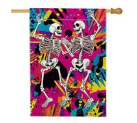Drapeau de jardin squelette d'Halloween, néon vif rétro, décoration extérieure, bannière de pelouse saisonnière double face, 71,1 x 101,6 cm