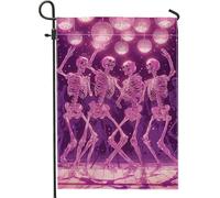 Drapeau de jardin squelette disco d'Halloween - Bannière décorative double face en toile de jute pour décoration de pelouse - 30,5 x 45,7 cm