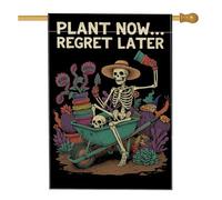 Drapeau de jardin squelette fantaisie, plante noire « Now Regret Later », décoration extérieure, bannière double face en toile de jute pour fête d'Halloween, décoration de pelouse, 71,1 x 101,6 cm