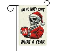Drapeau de jardin « Squelette Ha Ha Christmas Shit This Year » double face en décoration de cour saisonnière extérieur porc
