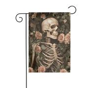Drapeau de jardin squelette humain avec fleur 30 x 45 cm vertical double face ferme vacances décorations extérieures drapeau de cour