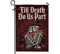 Drapeau de jardin squelettes gothiques romantiques roses jack-o'-lanterns Halloween rouge double face en toile de jute petit drapeau de jardin cour pour extérieur, pelouse, porche, terrasse, entrée