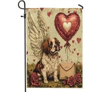 Drapeau de jardin St Bernard pour la Saint-Valentin - 30,5 x 45,7 cm - Double face pour décoration extérieure - Motif chiot vintage - En toile - Pour amant rétro - Petit drapeau de pelouse