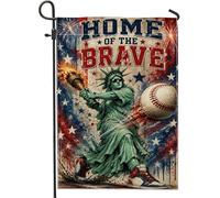 Drapeau de jardin statue de la liberté, lampe torche de baseball vintage patriotique rouge double face en toile de jute pour extérieur, terrasse, pelouse, porche, entrée, camping, 30,5 x 45,7 cm