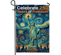 Drapeau de jardin Statue de la Liberté, torche artistique festive, feu d'artifice, jour de l'indépendance, bleu, double face, petit drapeau de jardin, cour pour extérieur, porche, pelouse, terrasse
