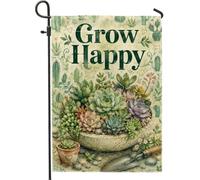Drapeau de jardin succulent, botanique rustique fleur de cactus vert printemps toile de jute double face drapeaux décoratifs pour extérieur, pelouse, porche, terrasse, entrée 30,5 x 45,7 cm
