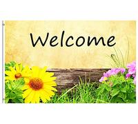 Drapeau De Jardin Summer Spring Flowers Grass And Green Leaves On The Wooden Wall Drapeau De Bienvenue Premium Drapeaus Décoratif Couleur Vive Pride Flag Pour Cour Pavillon Pelouse 152X90CM
